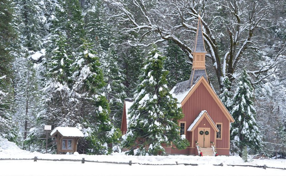 yosemite chapel in winter